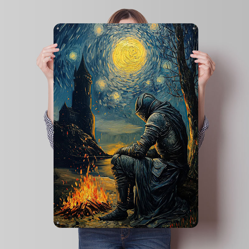 Knight By The Bonfire Tin Plaq - огляд і ціна Retro Knight Gaming
